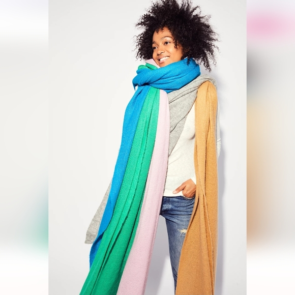 Free People Kennedy Scarf Wrap Fine Waffle Knit Soft Oversized Tailored Blue NWT - Picture 13 of 13